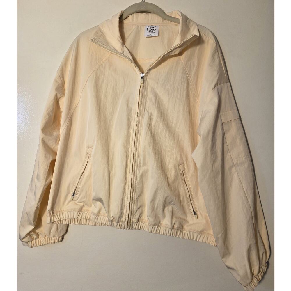 Sage Collective Windbeaker Bomber Womens M Soft Yellow Sleeve Pocket Full Zip